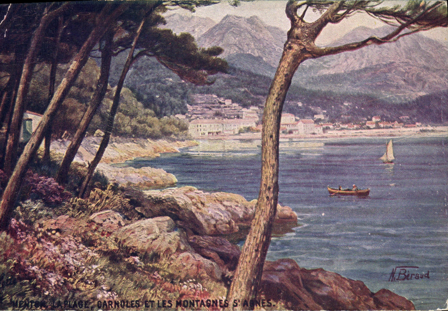 CPA Fantaisie Illustrateur Menton La plage 