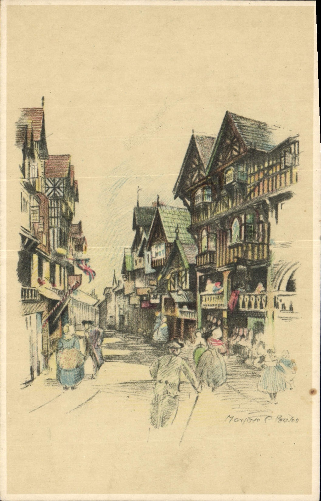 CPA Fantaisie Illustrateur Maisons