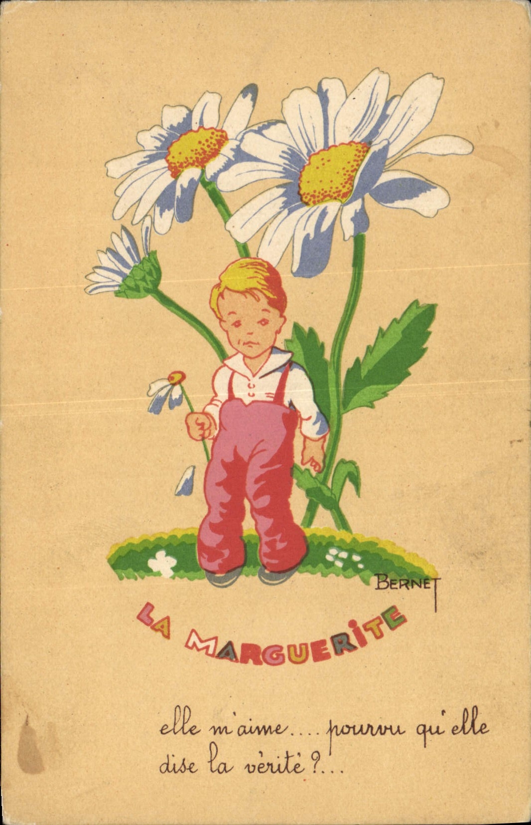 CPA Fantaisie Illustrateur Enfant a marguerite Bernet