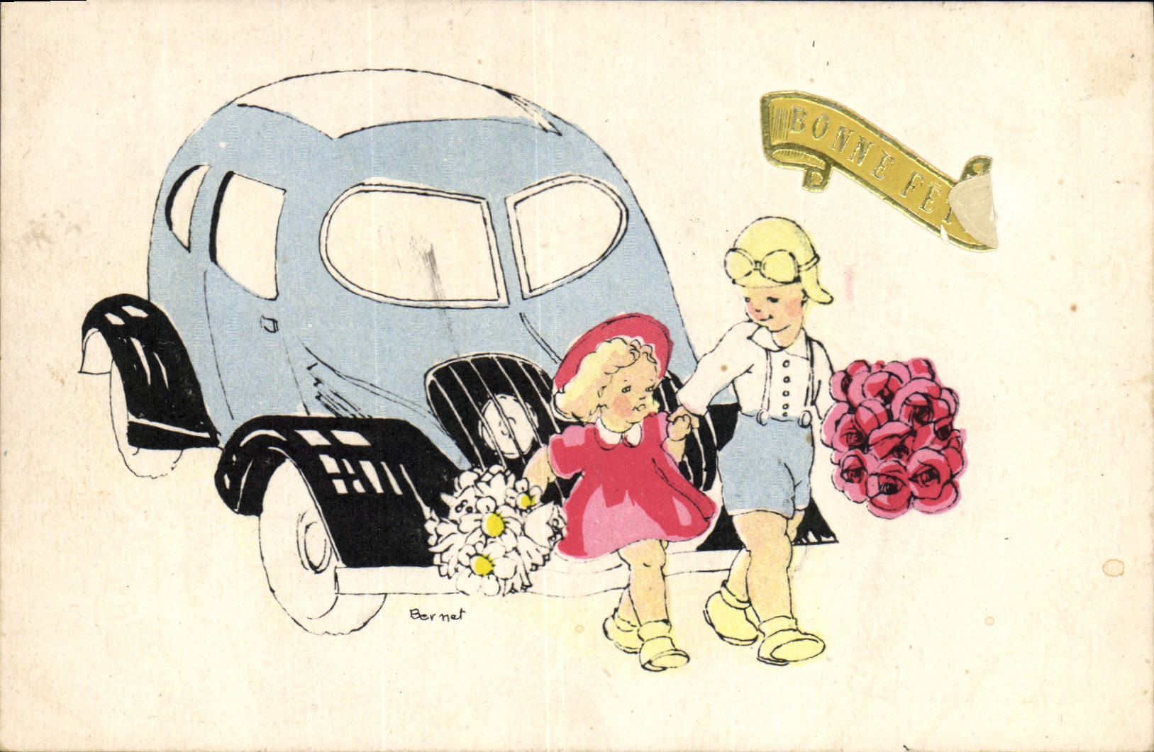 CPA Fantaisie Illustrateur Enfant Automobile