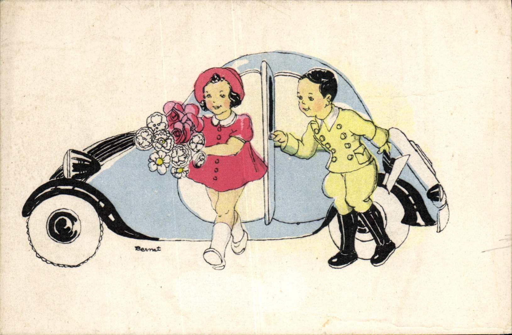 CPA Fantaisie Illustrateur Enfant Automobile