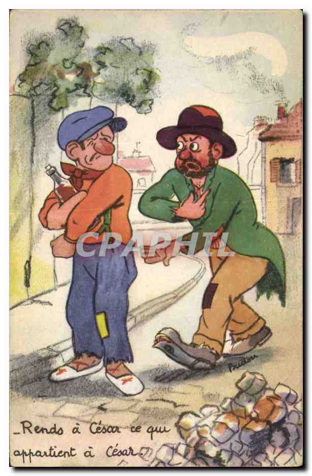 Deux hommes dans une rue — caricature humoristique — M.D. Paris