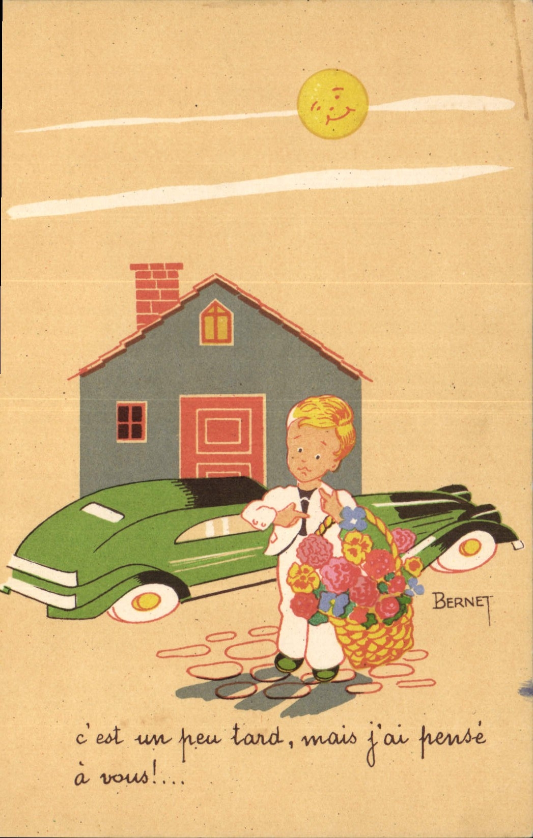 CPA Fantaisie Illustrateur Bernet Enfant Automobile 