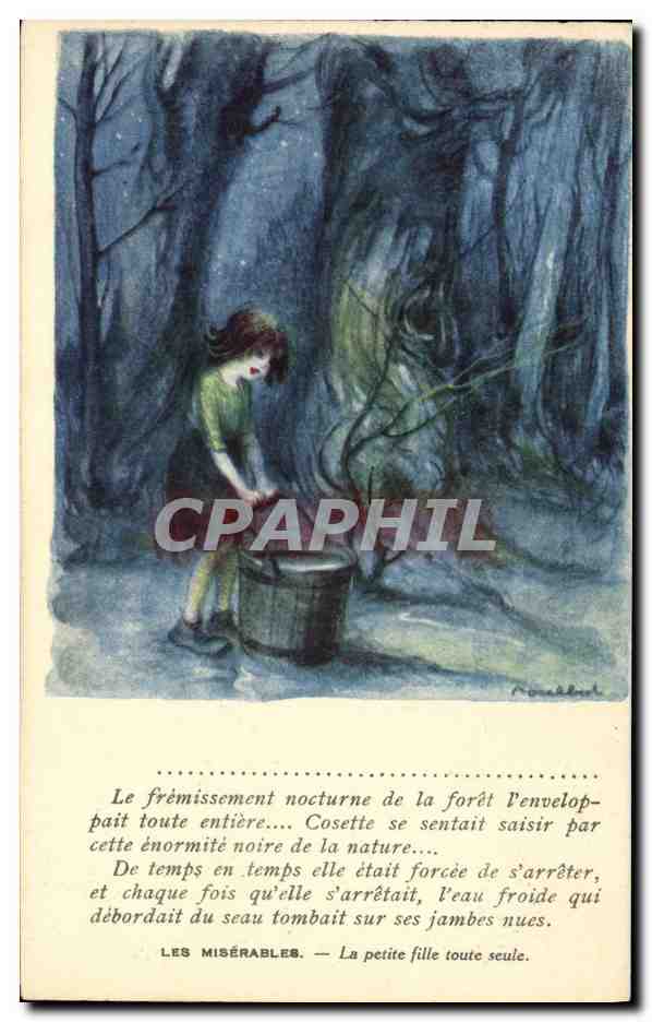 CPA Fantaisie Illustrateur Poulbot Victor Hugo Les miserables La petite fille toute seule 