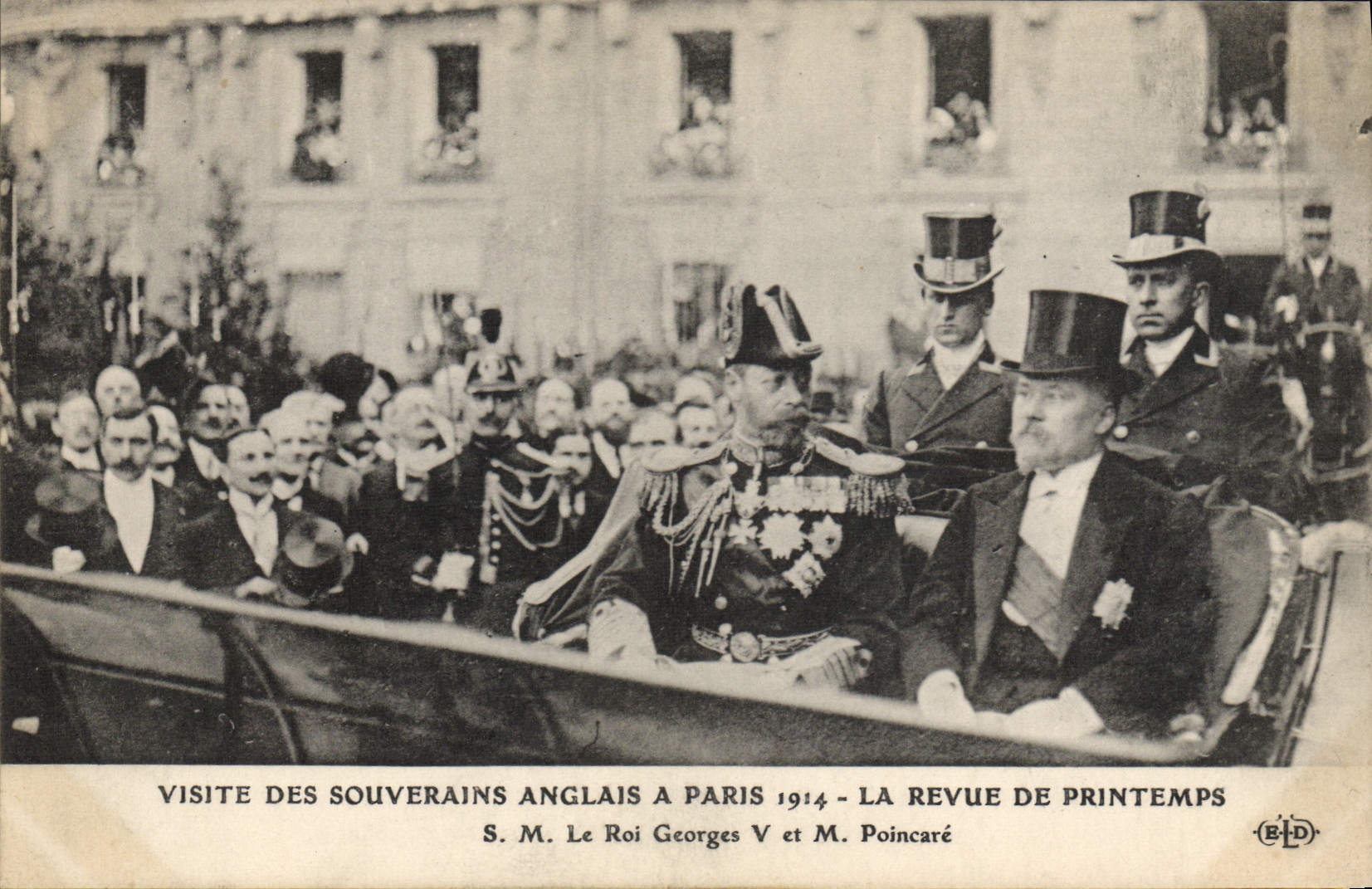 Visite des souverains anglais à Paris 1914 — La revue de printemps — S.M. Le Roi Georges V et M. Poincaré — Éditeur B.D.