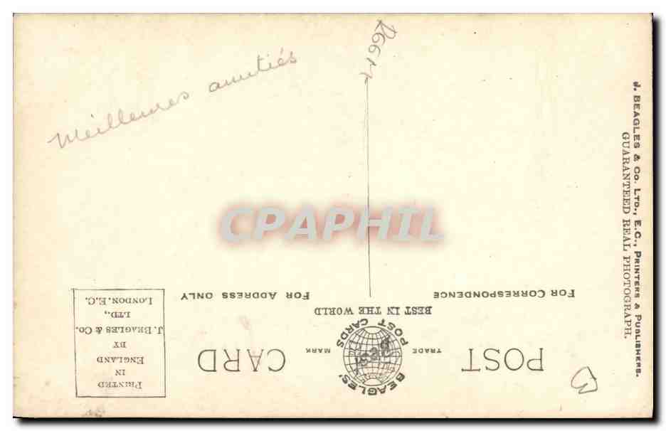 H.M. King George — portrait en tenue formelle avec chapeau melon — Personality Press, n° 409 T, Beagles Postcards — Verso