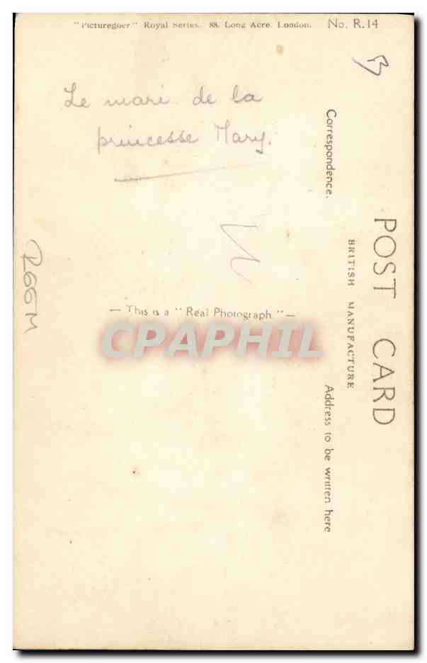 Le Rt. Hon. Viscount Lascelles — Photo Bassano — Série Royale, No. R.14 — Verso