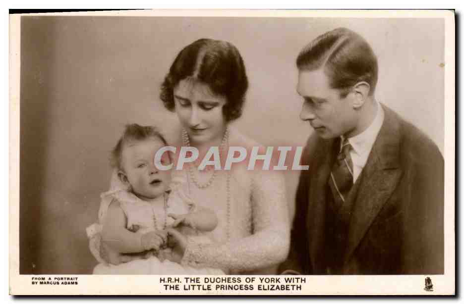 H.R.H. La Duchesse de York avec la Petite Princesse Elizabeth — Portrait par Marcus Adams — Tuck's Post Card n°3974A