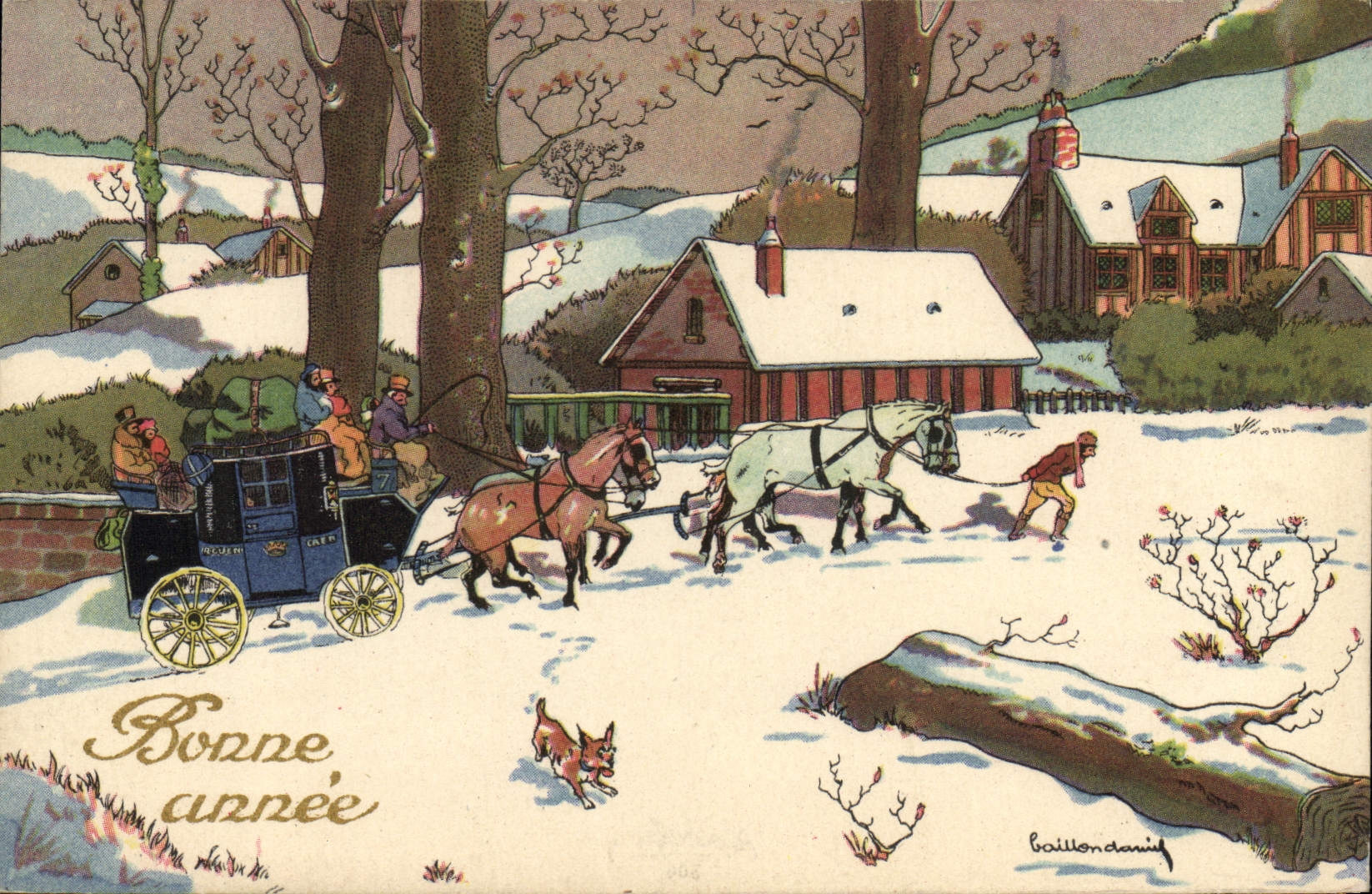 CPA Fantaisie Illustrateur Bonen Annee Caleche 