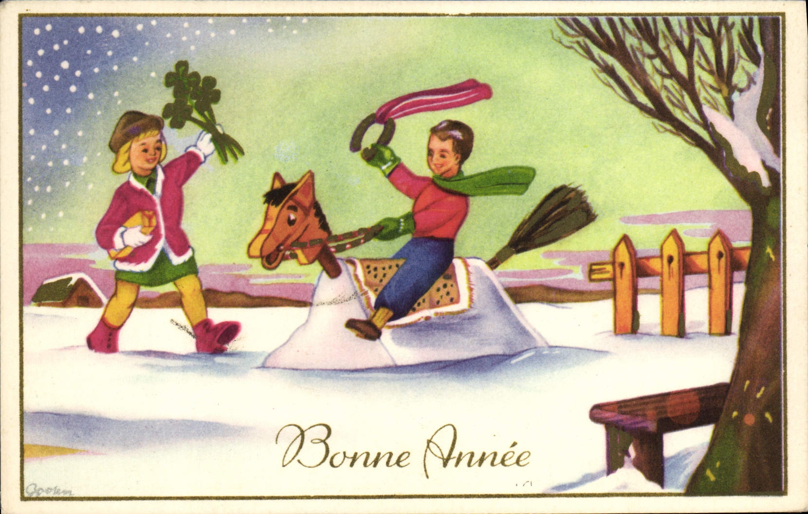 CPA Fantaisie Illustrateur Enfants Cheval