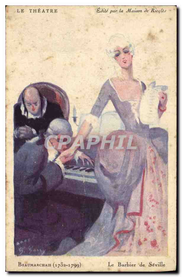 CPA Fantaisie Illustrateur Le theatre Ricqles Beaumarchais Le Barbier de Seville