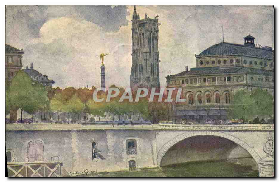 CPA Fantaisie Illustrateur Paris La Tour Saint Jacques Le Theatre Sarah Bernhardt par Gaston Gepard
