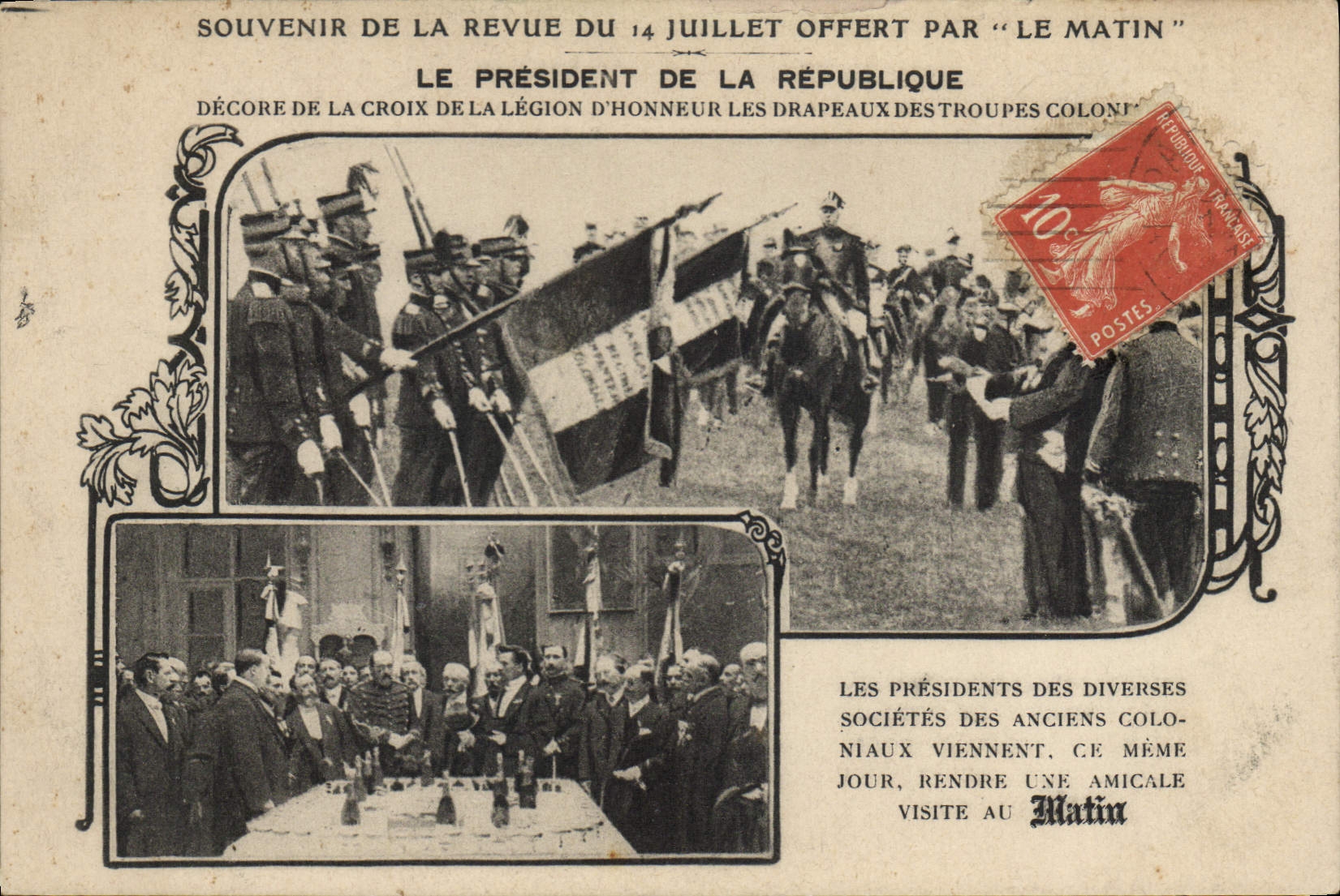 CPA Militaria Revue du 14 juillet Le Matin Le President de la Republique Troupes coloniales