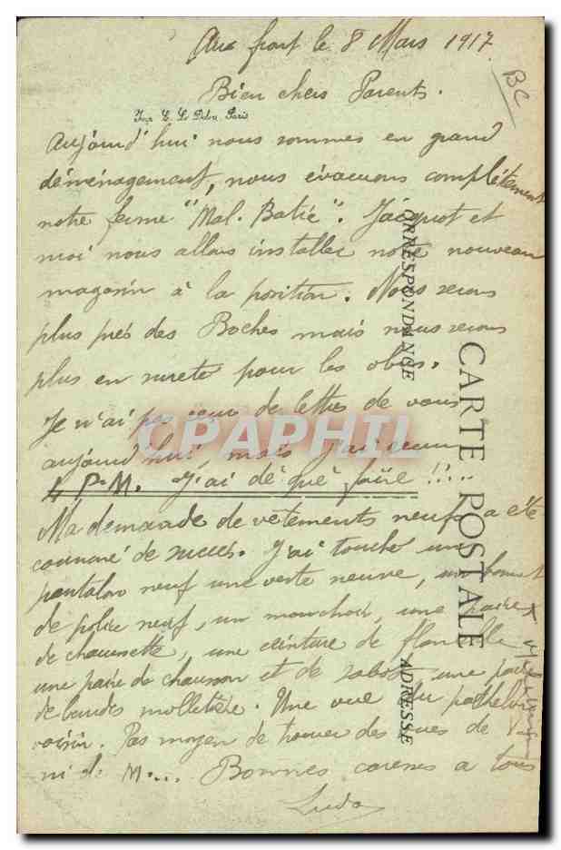 Paissy - Remise de Croix de Guerre — Coll. A. G. R. Série Guerre 1914-1917, n°23 — Rückseite