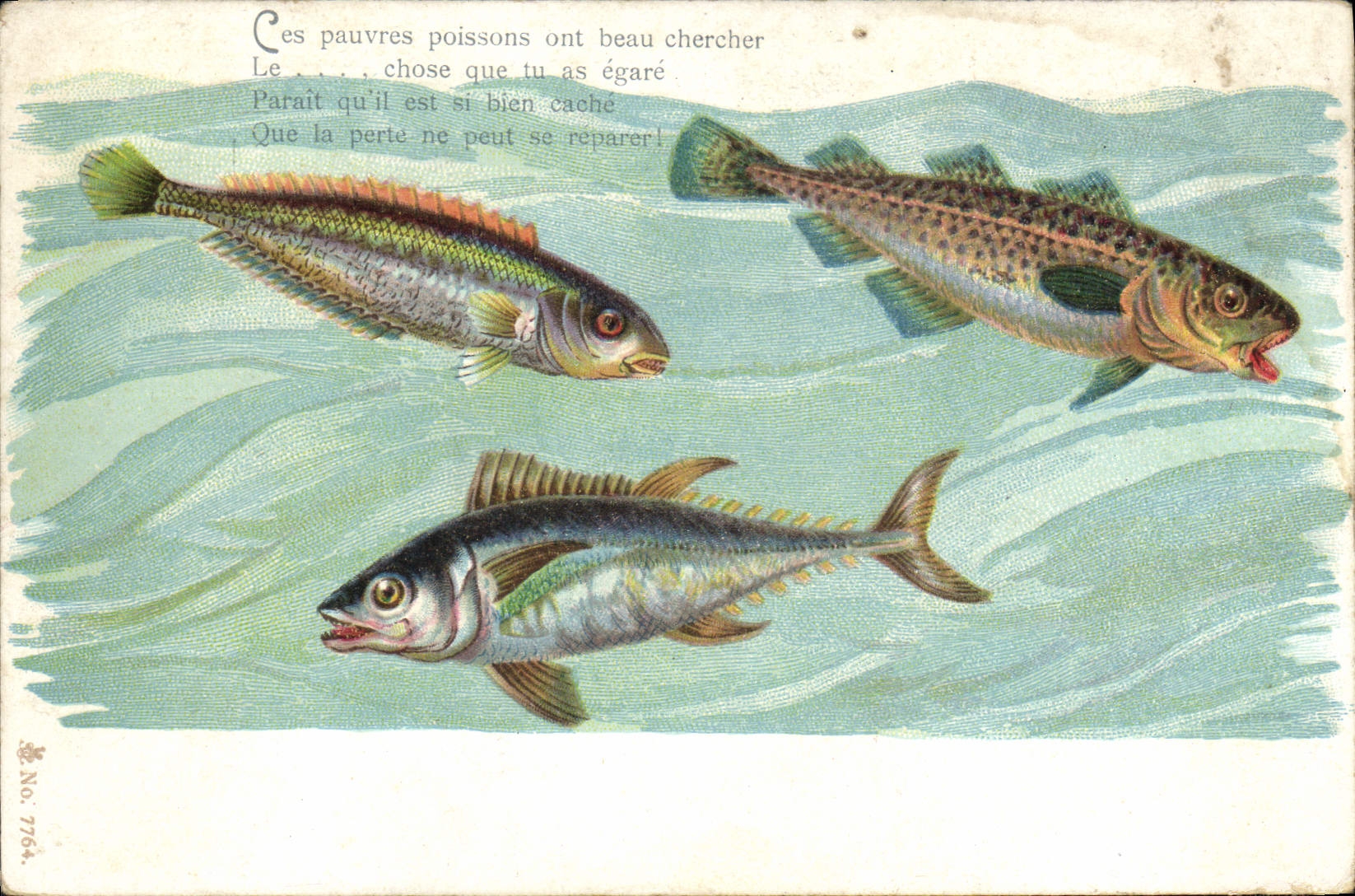 Trois poissons — illustration humoristique — éditeur inconnu, n° 7764