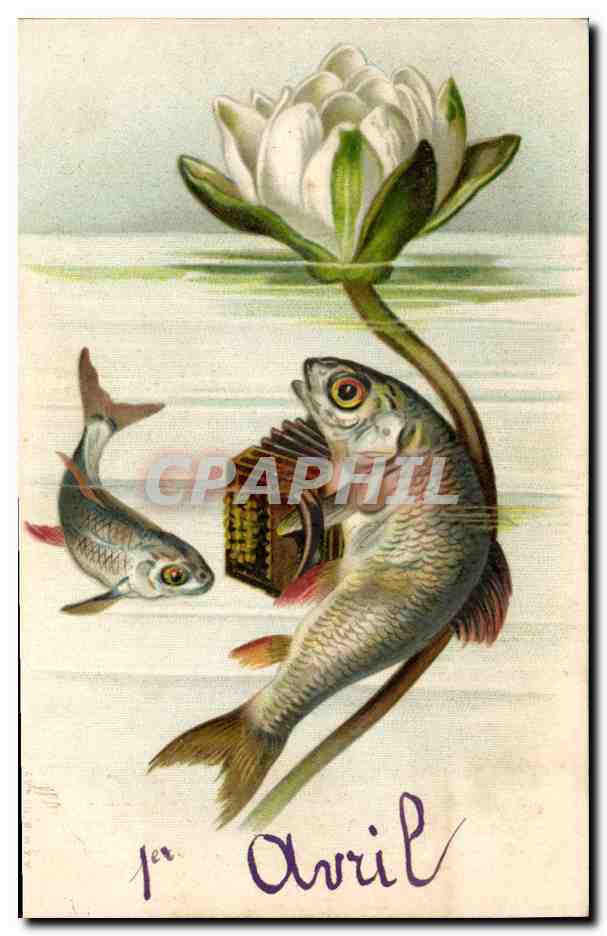 Poissons et fleur de nénuphar — 1er Avril — édition non identifiée