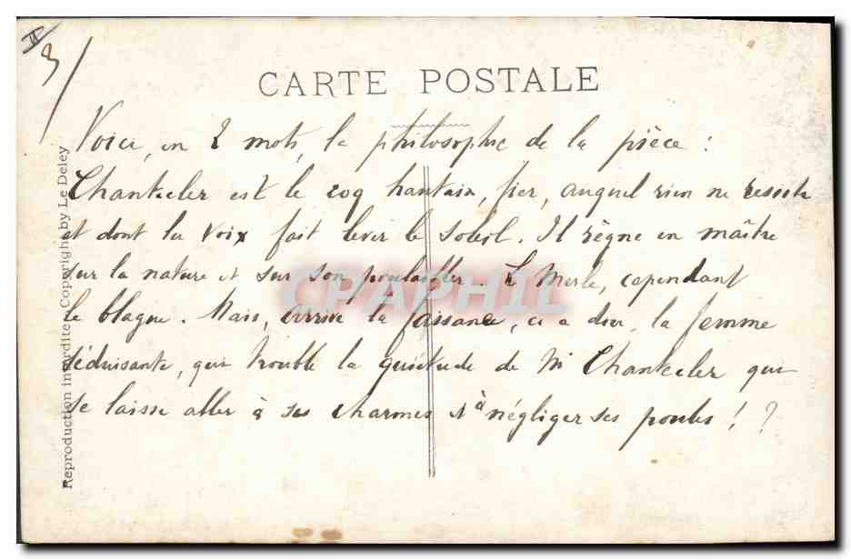CPA Theatre Edmond Rostand Chantecler L'arrivee de la faisane — Verso