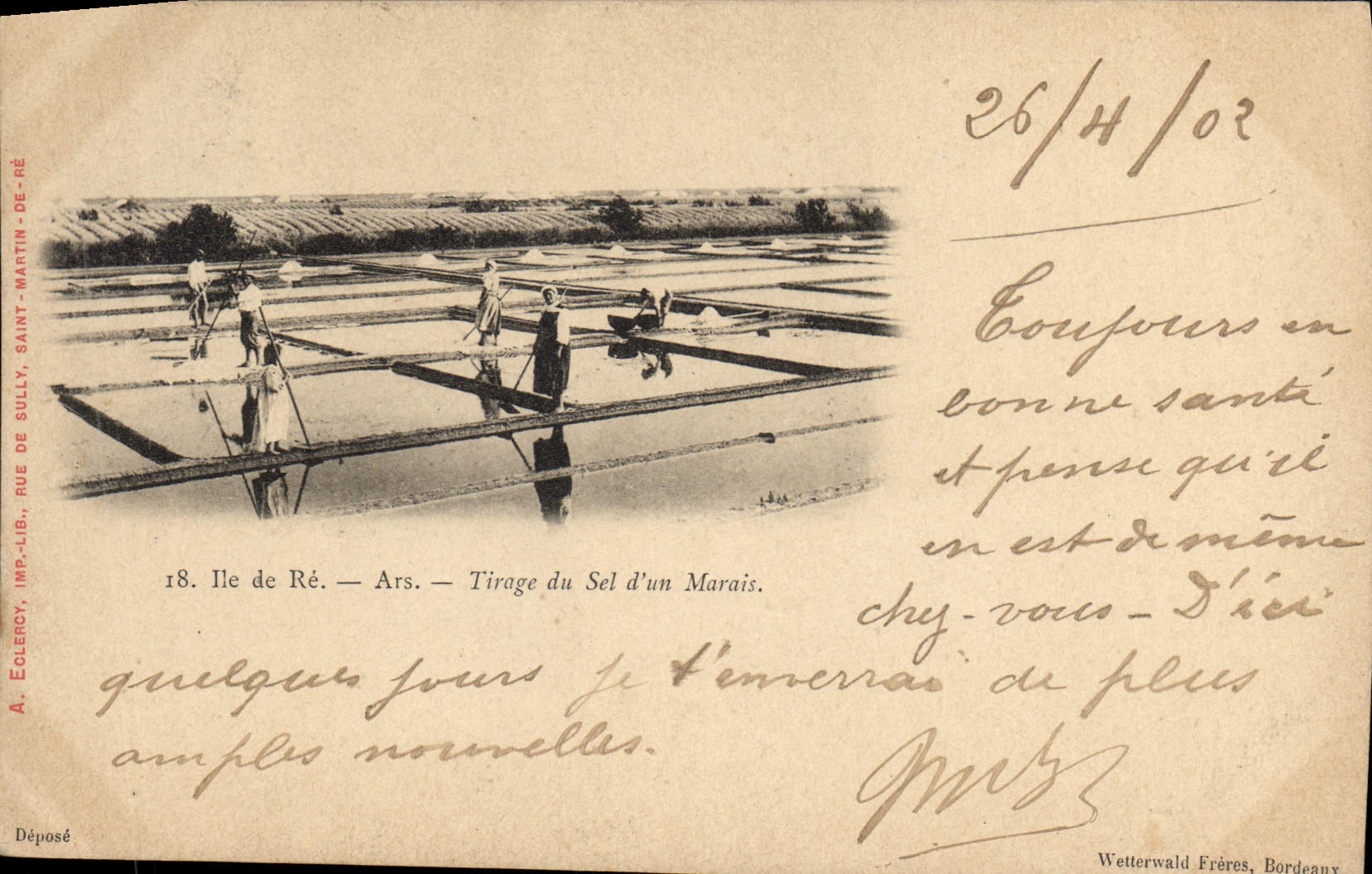 Ile de Ré — Ars — Tirage du Sel d'un Marais — A. Eclercy, Imp. Lib. Rue de Sully, Saint-Martin-de-Ré