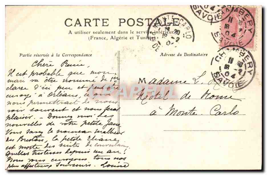 CPA Banque Chambert Fontaine de Boigne La Poste et la Caisse d'Epargne Elephant — Rückseite