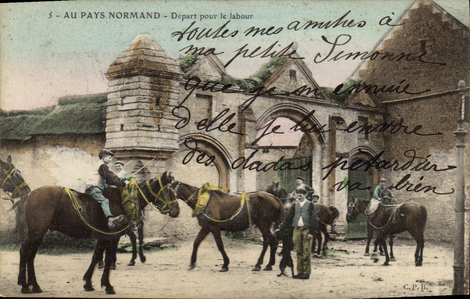 CPA Folklore Au pays Normand Depart pour le labour Chevaux