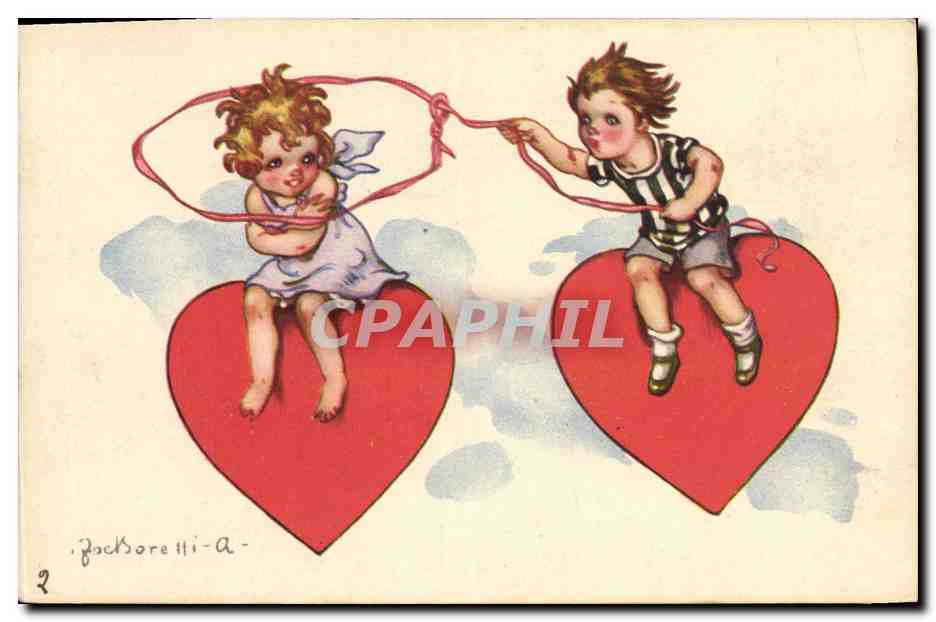 CPA Fantaisie Illustrateur Enfants Coeur