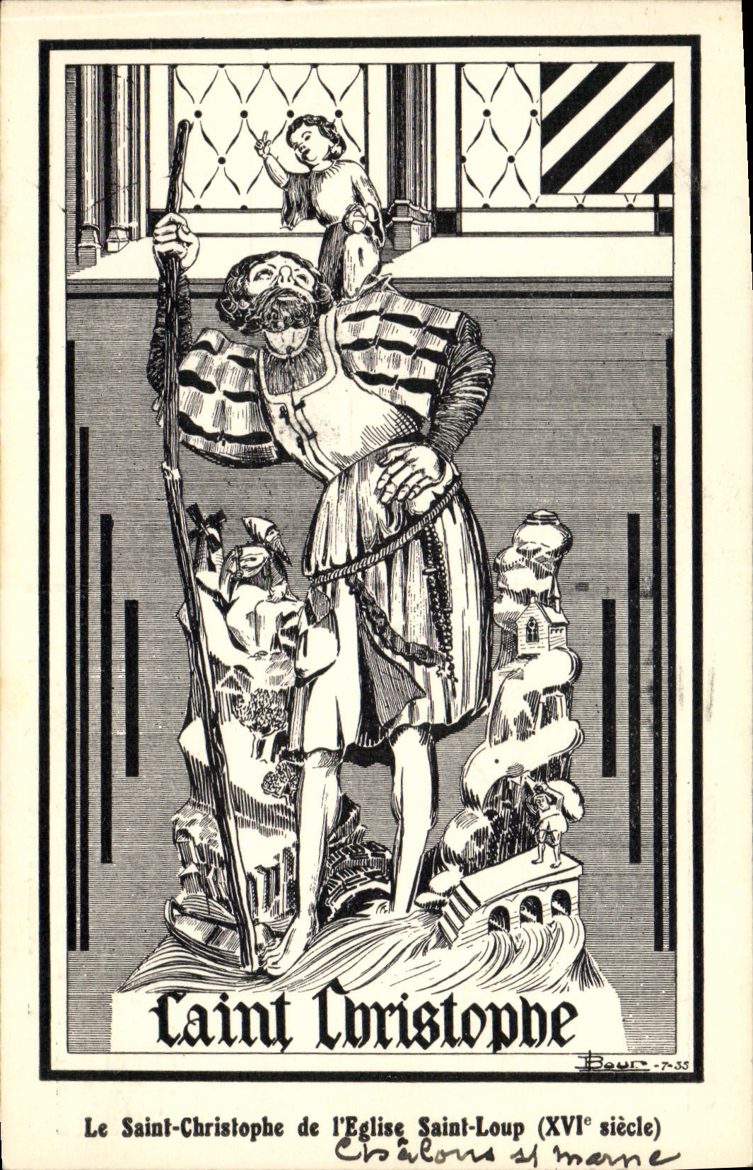 CPA Fantaisie Illustrateur Le Saint Christophe de l'eglise Saint Loup Chalons sur Marne 