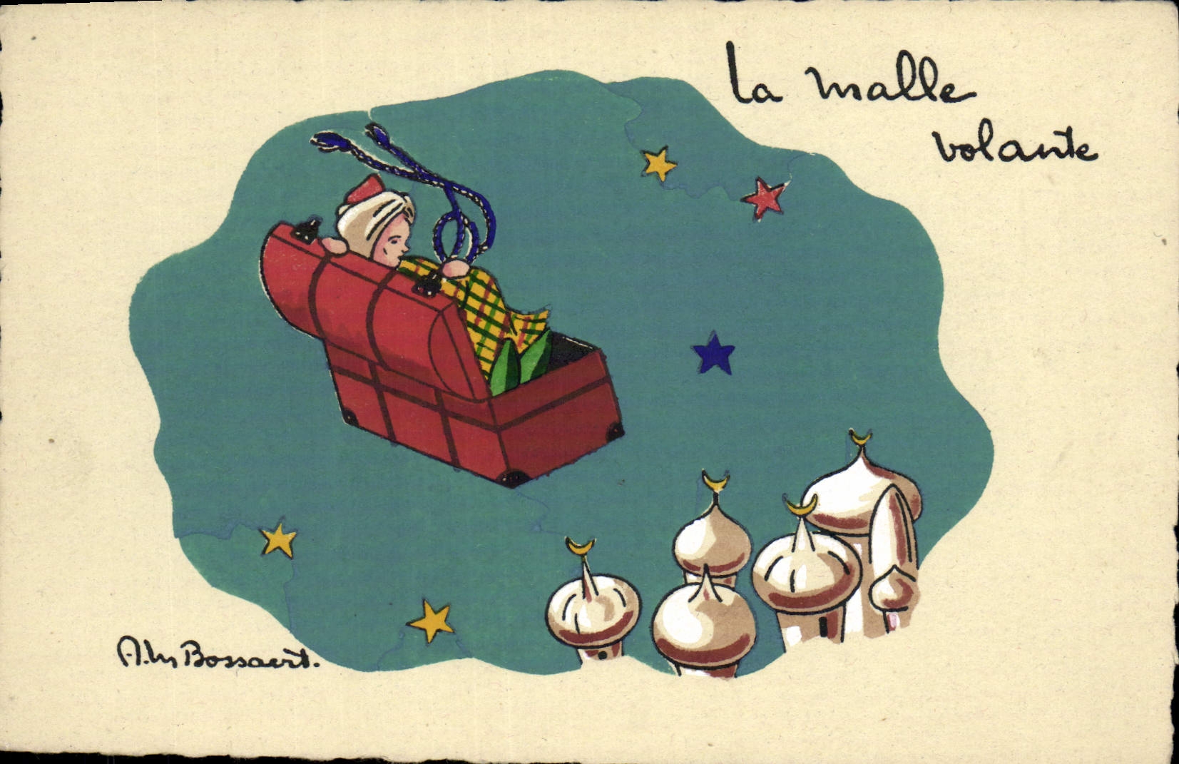 CPA Fantaisie Illustrateur La malle volante