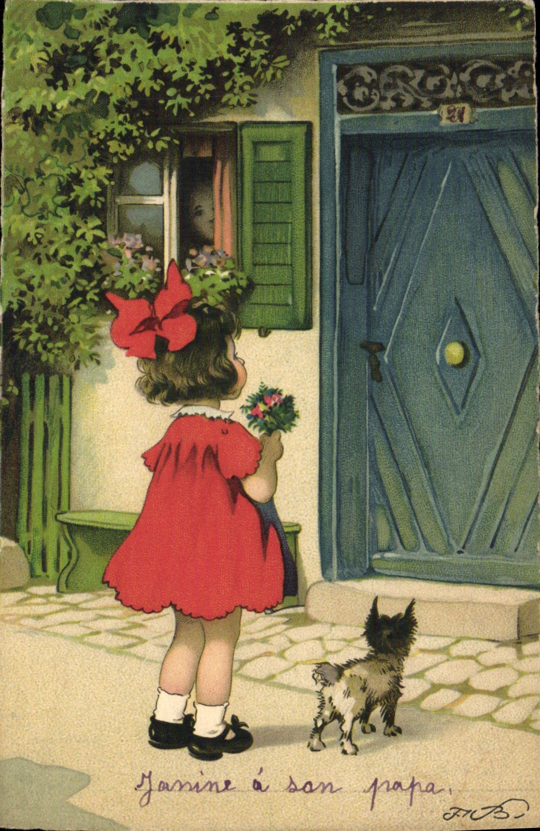 CPA Fantaisie Illustrateur Enfant Chien