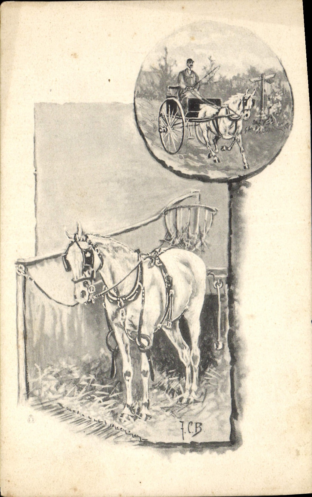 CPA Fantaisie Illustrateur Cheval Attelage