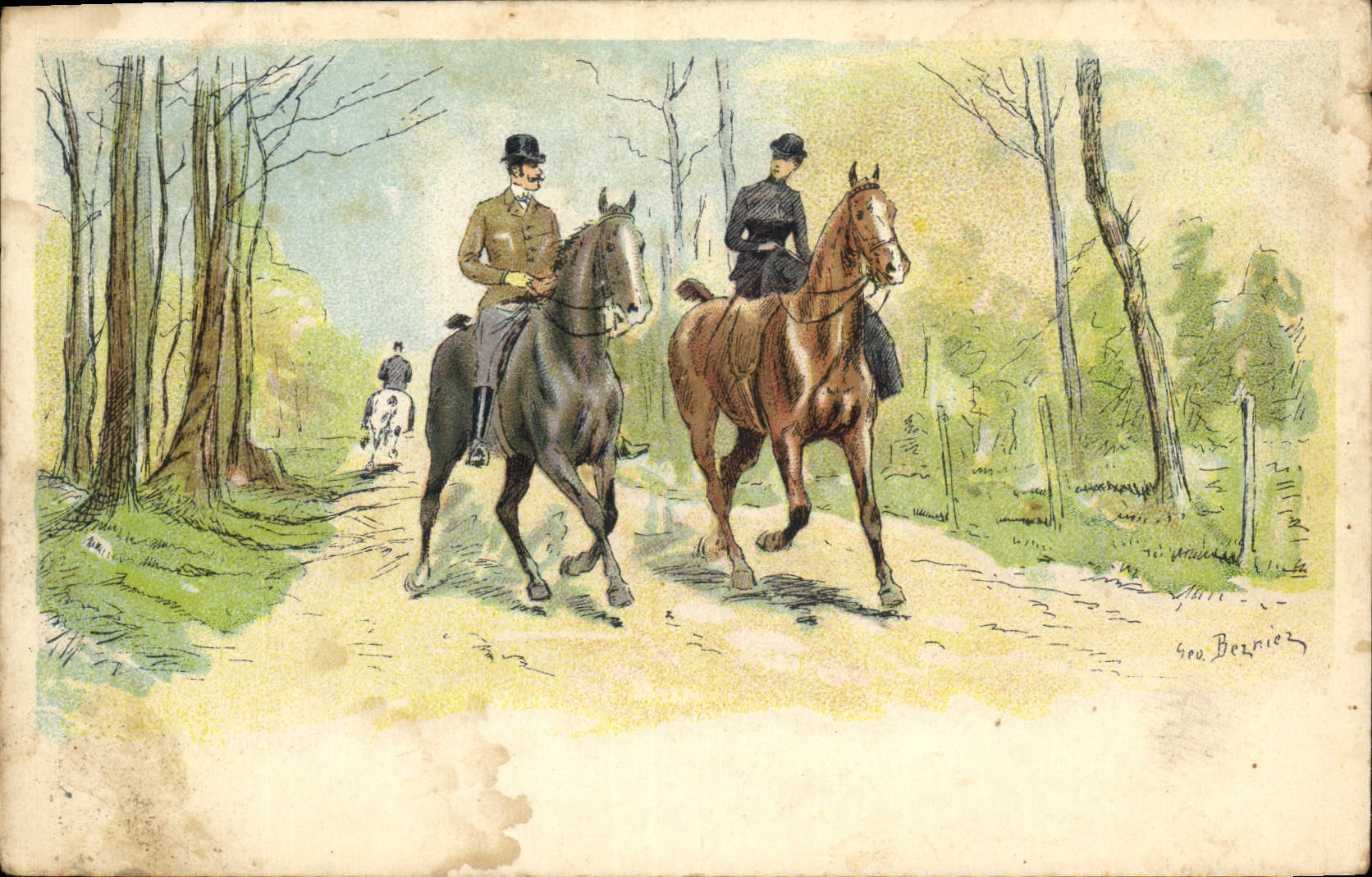 CPA Fantaisie Illustrateur Cheval Hippisme Cavalier 