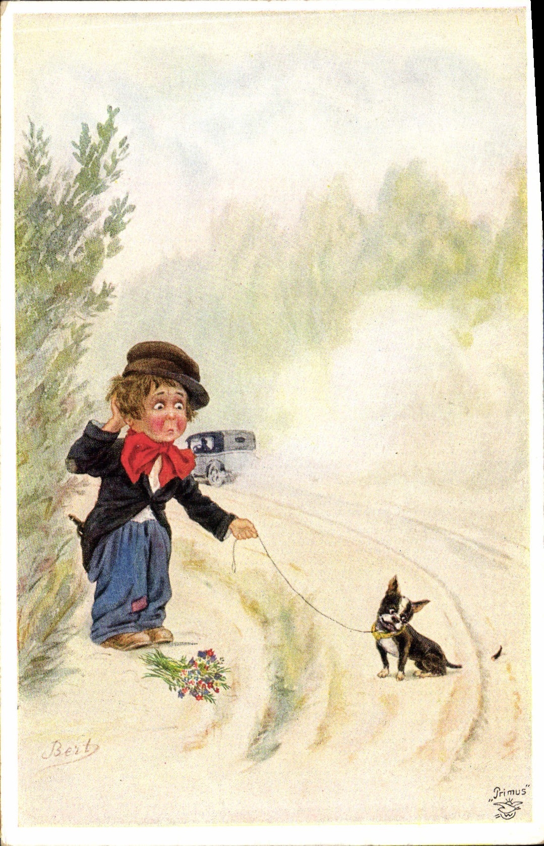 CPA Fantaisie Illustrateur Enfant Chien
