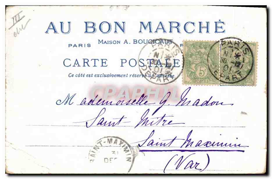 CPA Le Vieux Paris Au Bon Marche Le pilori Maison Boucicaut — Rückseite
