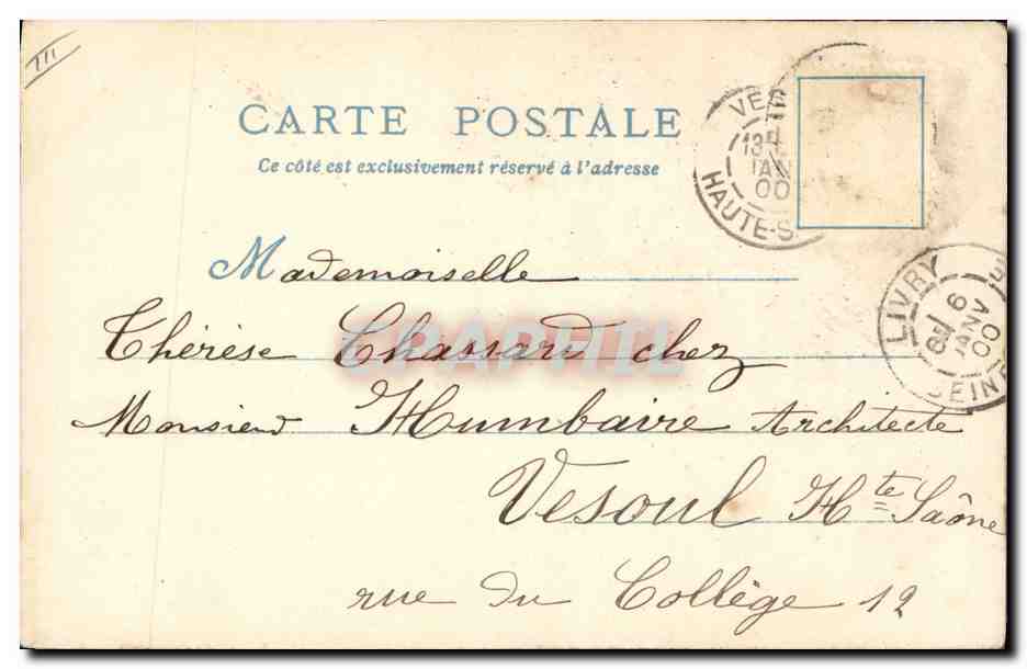 CPA Le Vieux Paris Exposition universelle de 1900 Chocolat Guerin Boutron Marchands de la rue des remparts — Verso
