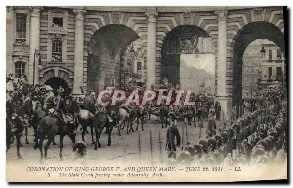 Coronation of King George V and Queen Mary — The State Coach passing under Admiralty Arch — LL