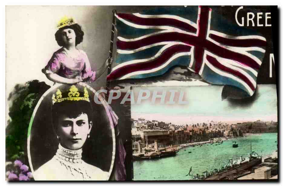 Reine d'Angleterre — portrait et vue de port — éditeur non visible