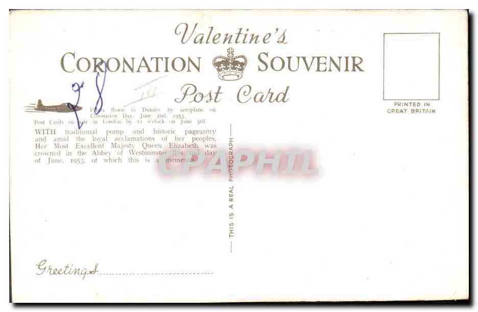 Le Hommage, Abbatiale de Westminster — C.40. — Valentine's Souvenir Post Card — Verso