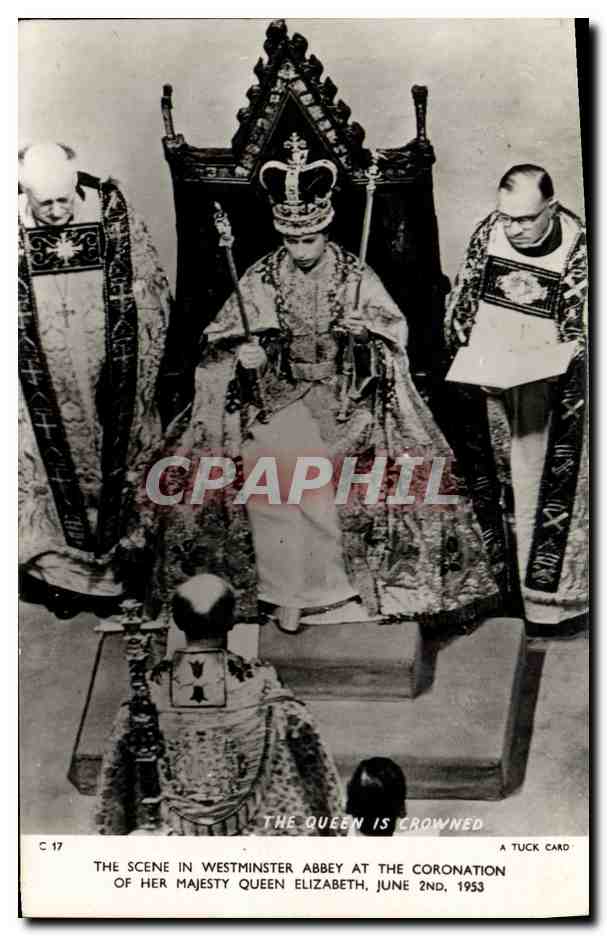 La reine couronnée — Coronation de la reine Elizabeth à Westminster Abbey, juin 1953 — Tuck Card n° C 17