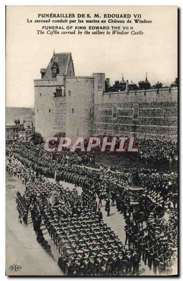 Funérailles de S.M. Édouard VII — Le cercueil conduit par les marins au Château de Windsor — Éditeur E.P.D.