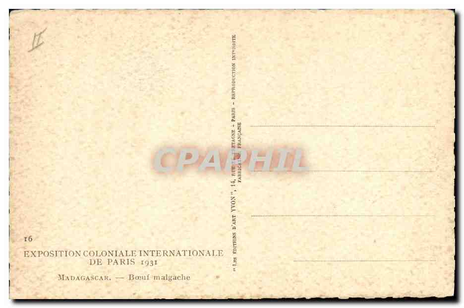 CPA Exposition coloniale internationale Paris 1931 Madagascar Boeuf malgache — Rückseite