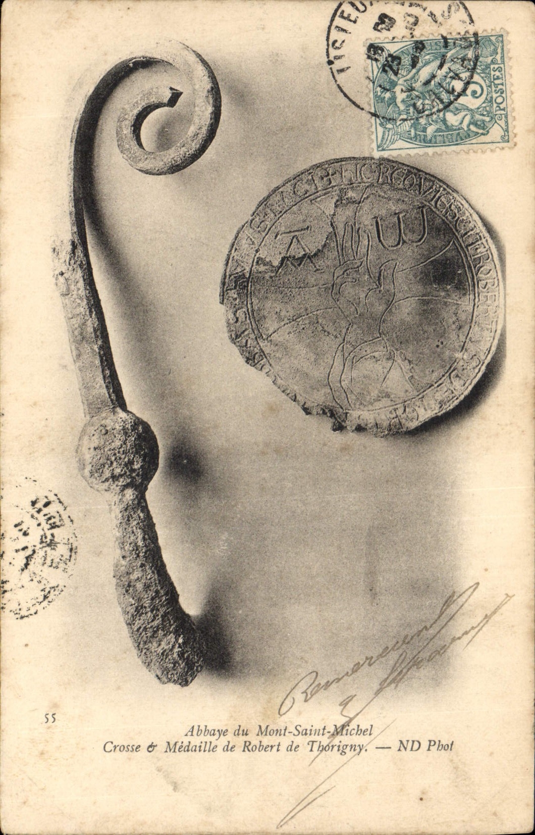 CPA Medaille Abbaye du Mont Saint Michel Crosse et medaille de Robert de Thorigny