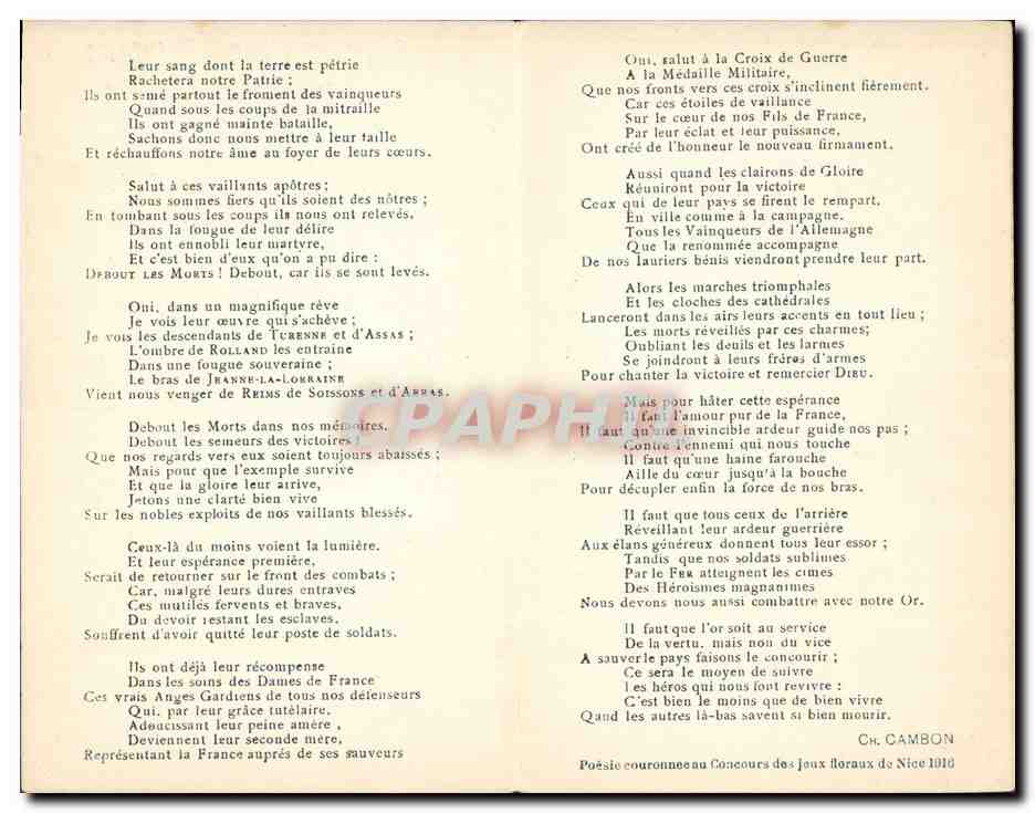 Salut aux Morts, aux Blessés, aux Vainqueurs — Imprimerie du Sud, 15, Boulevard Baillet, Marseille — 2e Édition — Reverso