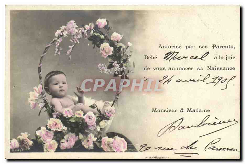Bébé Marcel — Naissance le 24 avril 1908 — Carte postale de Toulon