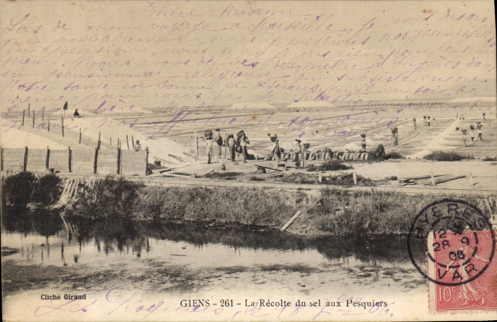 Gliens - La Récolte du sel aux Pesquiers — Cliché Giraud, n° 261