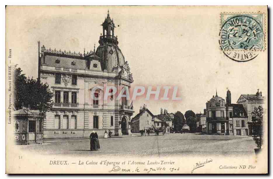 CPA Banque Dreux La Caisse d'Epargne et l'avenue Louis Terrier