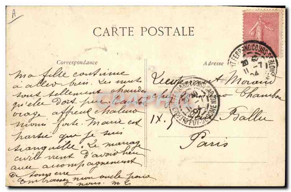 CPA Folklore Auvergne Jeune couple Auvergnat — Verso