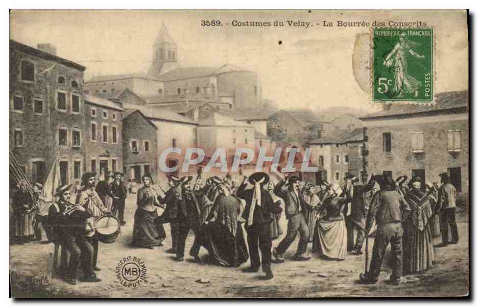 CPA Folklore Costumes du Velay La bourree de conscrits