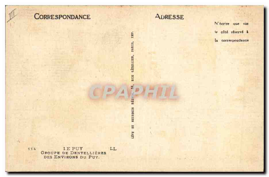 CPA Folklore Le Puy Groupe de dentellieres des environs du Puy — Verso