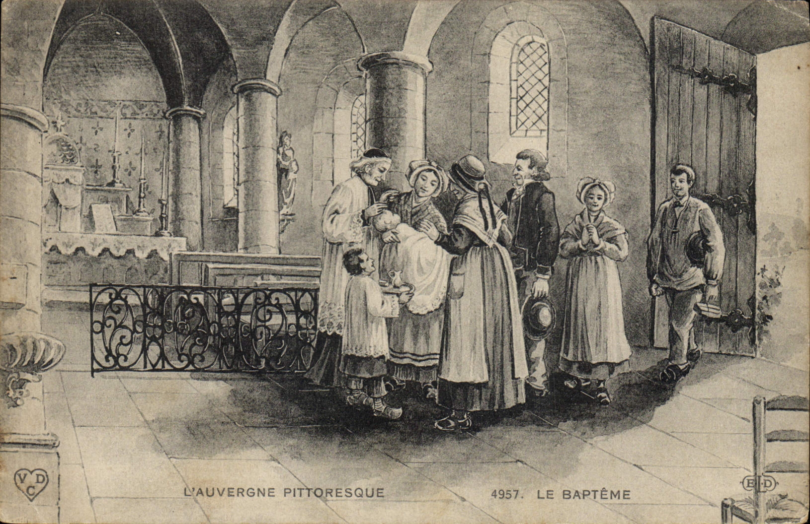 CPA Folklore Auvergne Le bapteme