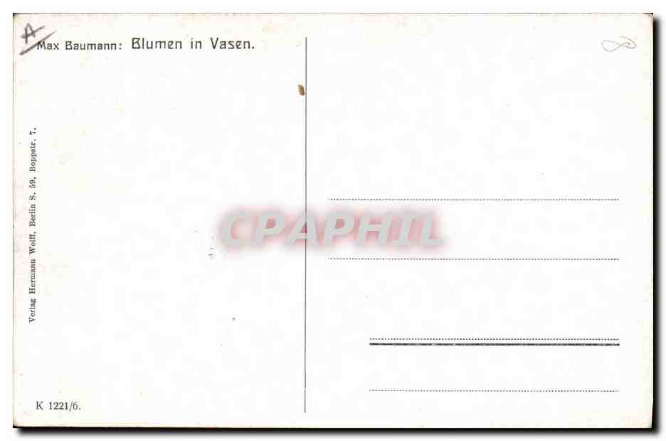 CPA Fantaisie Illustrateur Max Baumann Blumen in Vasen — Rückseite