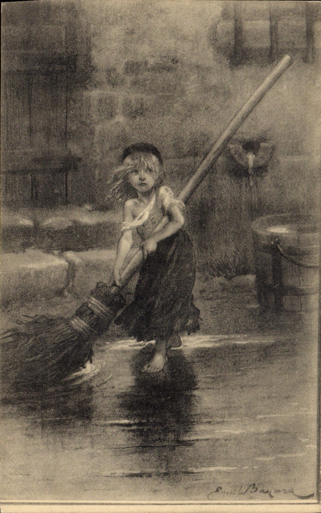 CPA Fantaisie Illustrateur Maison de Victor Hugo Emile Bayard Cosette balayant devant la maison des Thenardier